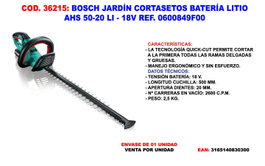 Bosch AHS 50-20 Cortasetos de Batería de Litio 18V