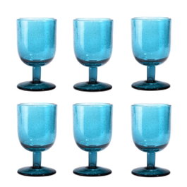 DKD Home Decor Set de 6 Copas de Cristal Burbujas Turquesa 300ml