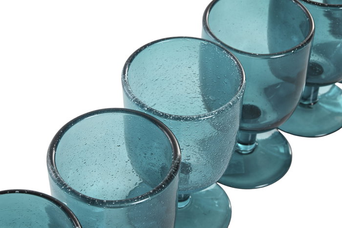 DKD Home Decor Set de 6 Copas de Cristal Burbujas Turquesa 300ml