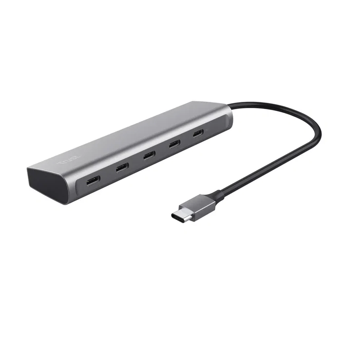 Trust Halyx - Hub USB-C de Aluminio con 5 Puertos (4 USB-C + 1 Passthrough 100W) - USB 3.2 Gen 1 - Color Plata