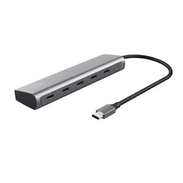 Trust Halyx - Hub USB-C de Aluminio con 5 Puertos (4 USB-C + 1 Passthrough 100W) - USB 3.2 Gen 1 - Color Plata