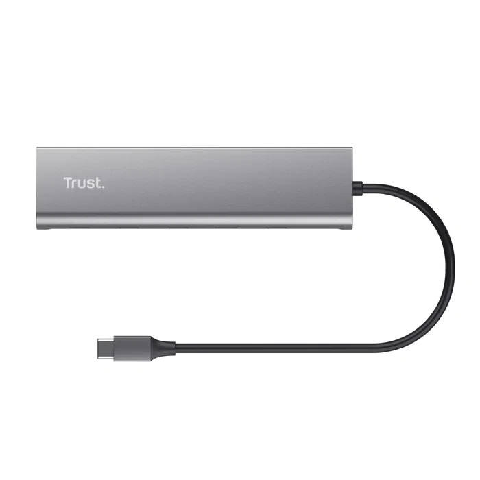 Trust Halyx - Hub USB-C de Aluminio con 5 Puertos (4 USB-C + 1 Passthrough 100W) - USB 3.2 Gen 1 - Color Plata