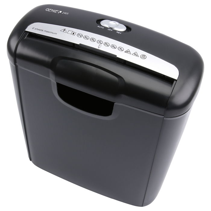 GENIE Trituradora de Papel 240S - Corte en Tiras 6 mm, P-2, para 6 Hojas, 12 L, Negro GENIE Trituradora de Papel 240S - Corte en Tiras 6 mm, P-2, para 6 Hojas, 12 L, Negro