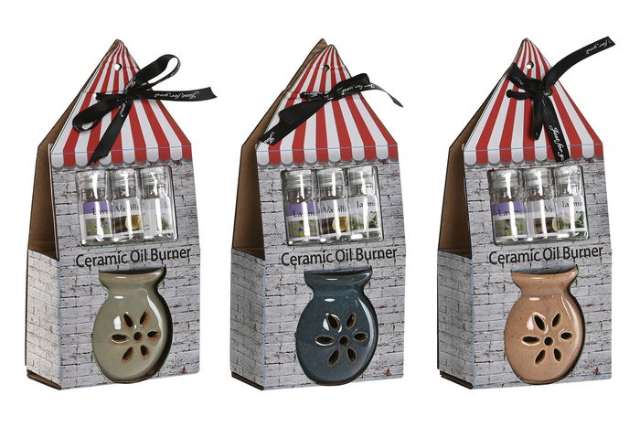 DKD Home Decor Quemador Cottage Set de 4 (3 Unidades) Verde Marron Gres 6 x 24.5 x 11 cm