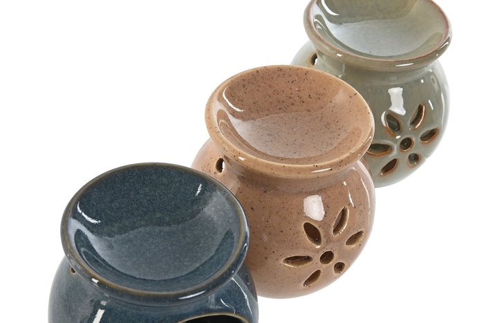 DKD Home Decor Quemador Cottage Set de 4 (3 Unidades) Verde Marron Gres 6 x 24.5 x 11 cm