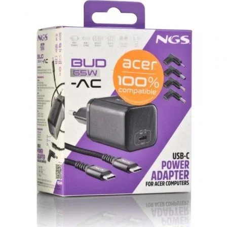 Ngs Bud65w-ac Cargador Gan Para Portátil Acer 65W Automático USB Tipo-C 4 Conectores Voltaje 5-20V Ngs Bud65w-ac Cargador Gan Para Portátil Acer 65W Automático USB Tipo-C 4 Conectores Voltaje 5-20V