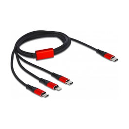 DeLOCK Cable de carga 3 en 1 USB Type-C a Lightning/Micro USB/USB Type-C 1 m Negro/Rojo