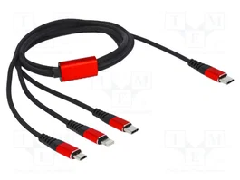 DeLOCK Cable de carga 3 en 1 USB Type-C a Lightning/Micro USB/USB Type-C 1 m Negro/Rojo