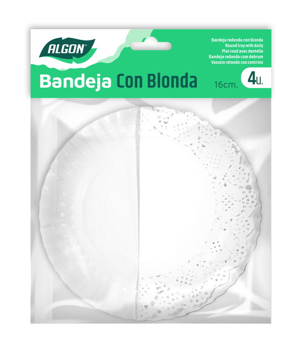 Algon Set 4 Bandejas Redondas con Blonda 16 cm (48 Unidades)