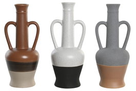 DKD Home Decor Set de 3 Jarrones de Porcelana Surtidos en Gris, Terracota y Blanco