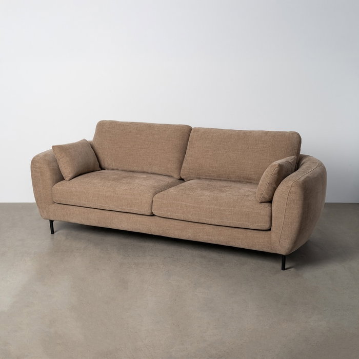 Sofá 3 Plazas Marrón Claro Tejido-Metal 229 X 92 X 88 cm Sofá 3 Plazas Marrón Claro Tejido-Metal 229 X 92 X 88 cm