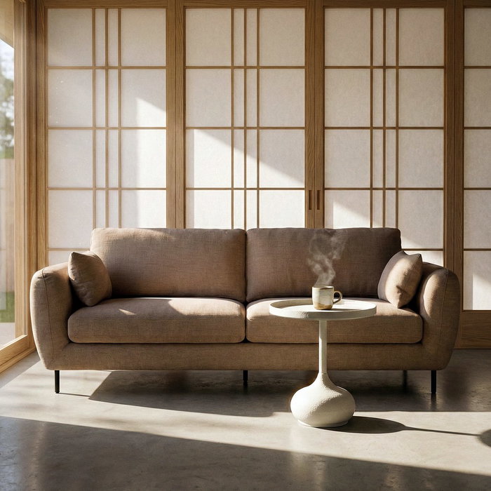 Sofá 3 Plazas Marrón Claro Tejido-Metal 229 X 92 X 88 cm Sofá 3 Plazas Marrón Claro Tejido-Metal 229 X 92 X 88 cm