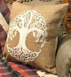 DKD Home Decor Surtido de 2 Cojines de Yute Diseño Árbol Marrón y Blanco