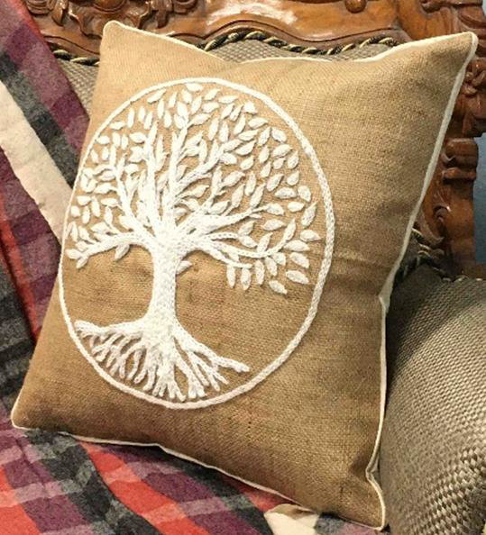 DKD Home Decor Surtido de 2 Cojines de Yute Diseño Árbol Marrón y Blanco