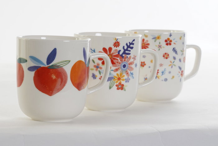 DKD Home Decor Mug Shabby Melocotones Porcelana Multicolor 8.5 x 10 x 12 cm (12 Unidades) Apto Microondas Lavavajillas