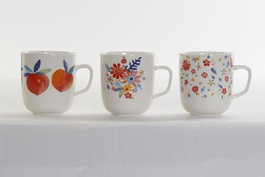 DKD Home Decor Mug Shabby Melocotones Porcelana Multicolor 8.5 x 10 x 12 cm (12 Unidades) Apto Microondas Lavavajillas