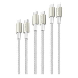 4smarts Cable USB-C a USB-C 60W 3 unidades Blanco/Plata 540621 - Compatible con iPhone 15, Pixel 8, Laptop, Smartphone, Tablet, Plug and Play, Nylon Trenzado