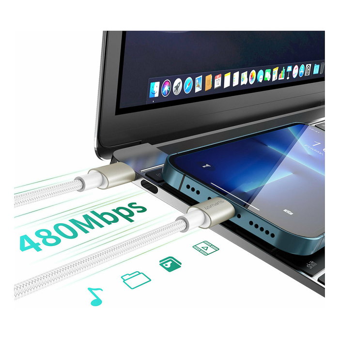 4smarts Cable USB-C a USB-C 60W 3 unidades Blanco/Plata 540621 - Compatible con iPhone 15, Pixel 8, Laptop, Smartphone, Tablet, Plug and Play, Nylon Trenzado