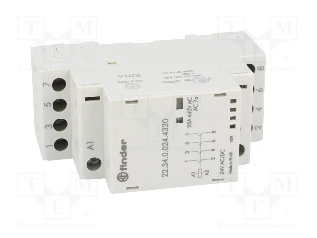 FINDER Contactor de instalación 4 polos 25A 24VAC/24VDC FINDER Contactor de instalación 4 polos 25A 24VAC/24VDC
