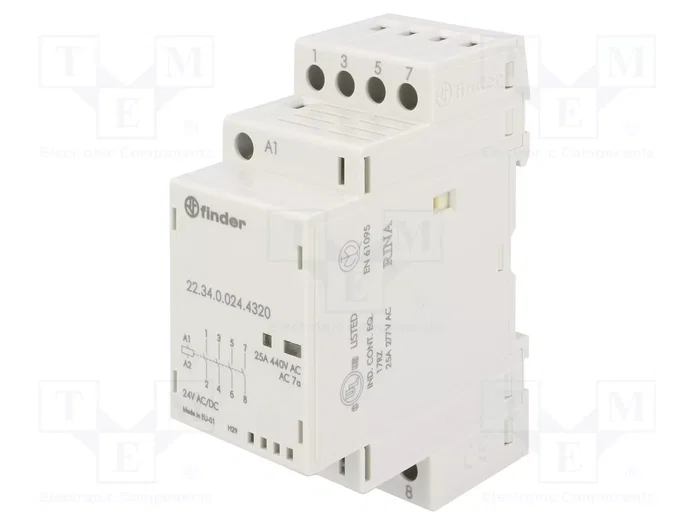 FINDER Contactor de instalación 4 polos 25A 24VAC/24VDC FINDER Contactor de instalación 4 polos 25A 24VAC/24VDC
