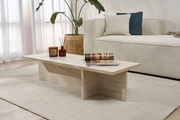 Nordure Harbor Mesa de Café de Travertino 120cm x 45cm x 30cm Tablero de Partículas Melamina Nordure Harbor Mesa de Café de Travertino 120cm x 45cm x 30cm Tablero de Partículas Melamina