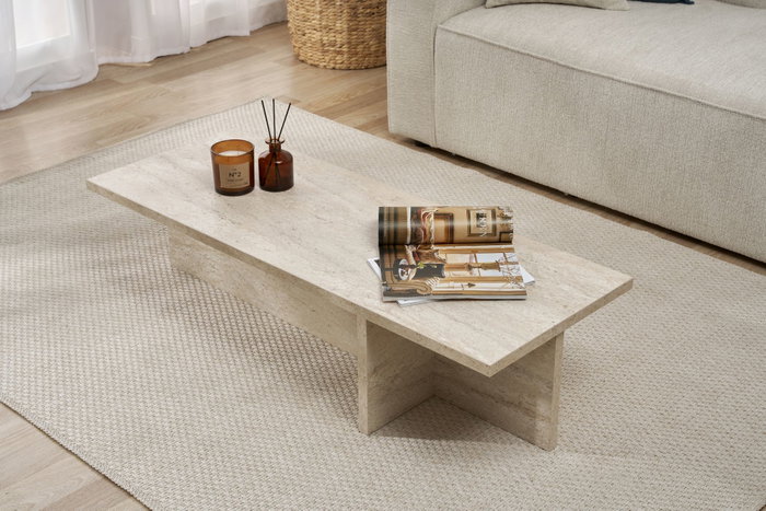 Nordure Harbor Mesa de Café de Travertino 120cm x 45cm x 30cm Tablero de Partículas Melamina Nordure Harbor Mesa de Café de Travertino 120cm x 45cm x 30cm Tablero de Partículas Melamina