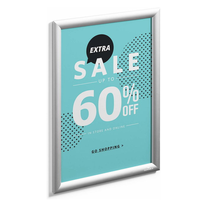 Durable Expositor mural con marco A3 plata