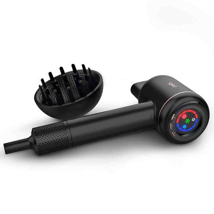 GrunKEL ONYX SMART Secador Pelo 1600W Iónico Negro, Motor BLDC, 3 Velocidades & 4 Temperaturas, Display LED, Ligero, Incluye Difusor y Concentrador Magnético