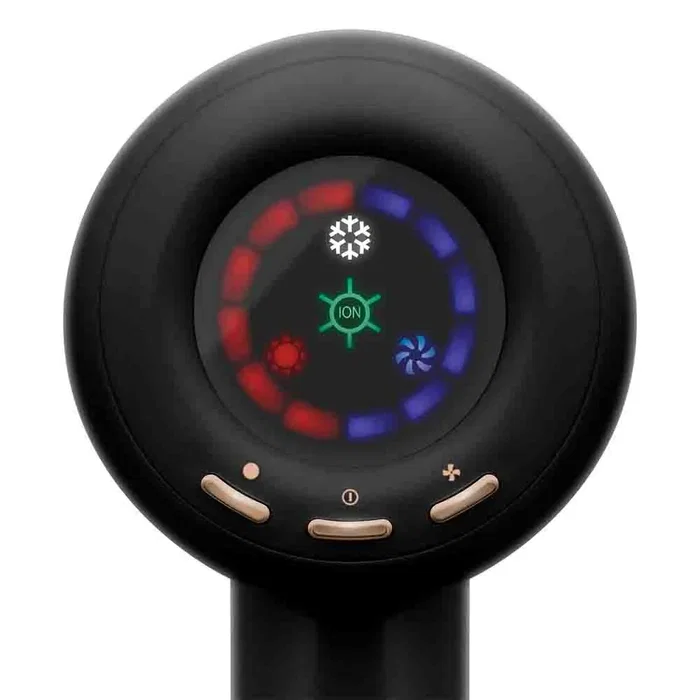 GrunKEL ONYX SMART Secador Pelo 1600W Iónico Negro, Motor BLDC, 3 Velocidades & 4 Temperaturas, Display LED, Ligero, Incluye Difusor y Concentrador Magnético