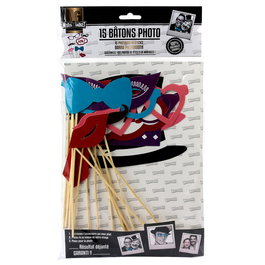 Mister Gadget Juego 15 Palitos Foto Postureo con Accesorios para Fiestas y Eventos