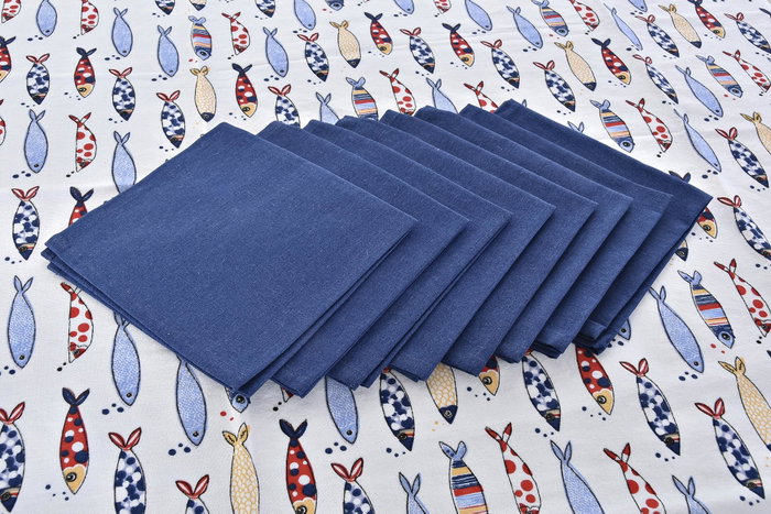 DKD Home Decor Mantel Mediterraneo Costa Peces Azul Rojo 250 x 150 cm Set 9 Piezas