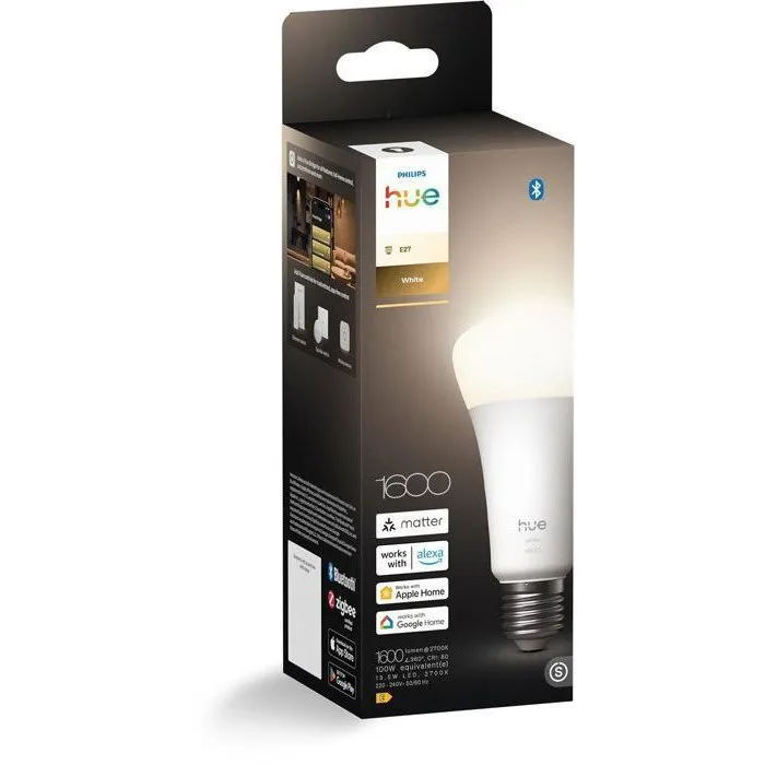 Philips Hue Bombilla LED Conectada A67, Luz Blanca Cálida 2700K, E27 13.5W 1600 Lúmenes, AABUO53053 Philips Hue Bombilla LED Conectada A67, Luz Blanca Cálida 2700K, E27 13.5W 1600 Lúmenes, AABUO53053