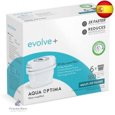 Aqua Optima Set de 6 Filtros Single Life Evolve para Jarra de Agua, 30 Días