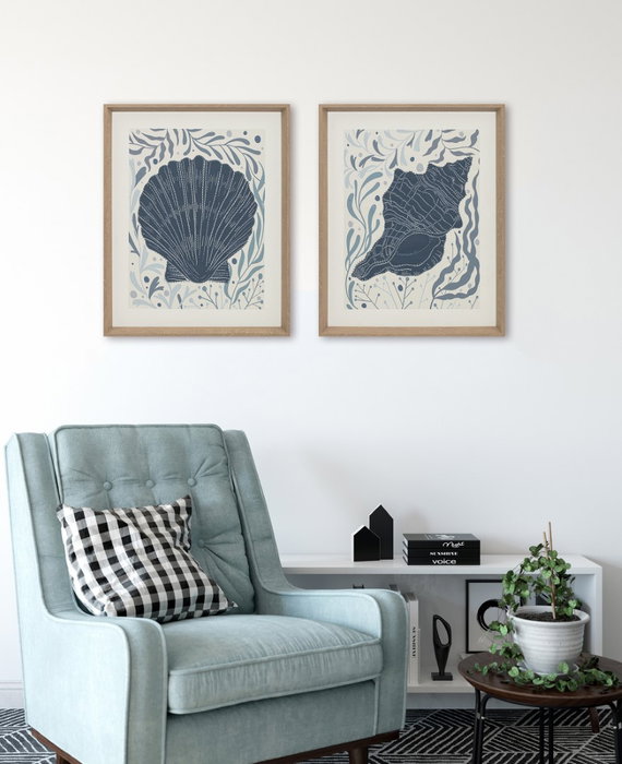 DKD Home Decor Cuadro Lienzo con Relieve de Concha 40x50 cm Surtido de 2