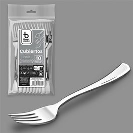 Best Products Tenedor Reutilizable Color Plata 18,5 cm Pack 10 Unidades