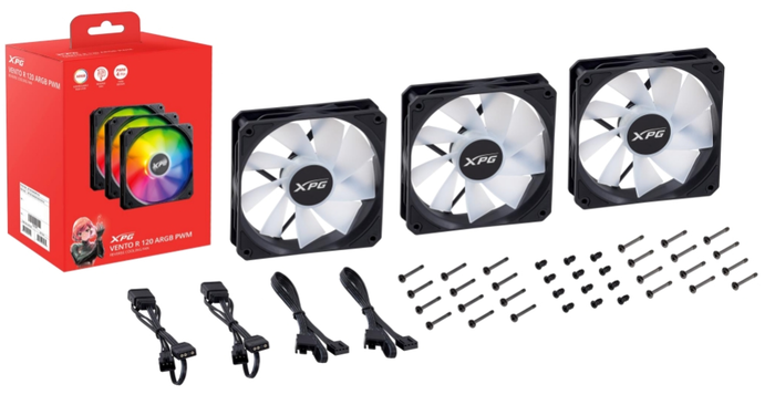 XPG VENTO R 120 ARGB PWM Carcasa del Ordenador Ventilador 120mm 1650 RPM 62.33 CFM 1.65 mmH2O Rodamiento Rifle PWM 4 Pines Negro 1 Pieza