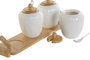 DKD Home Decor Set de 4 Azucareros de Porcelana y Bambú Blanco/Natural