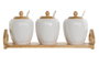 DKD Home Decor Set de 4 Azucareros de Porcelana y Bambú Blanco/Natural