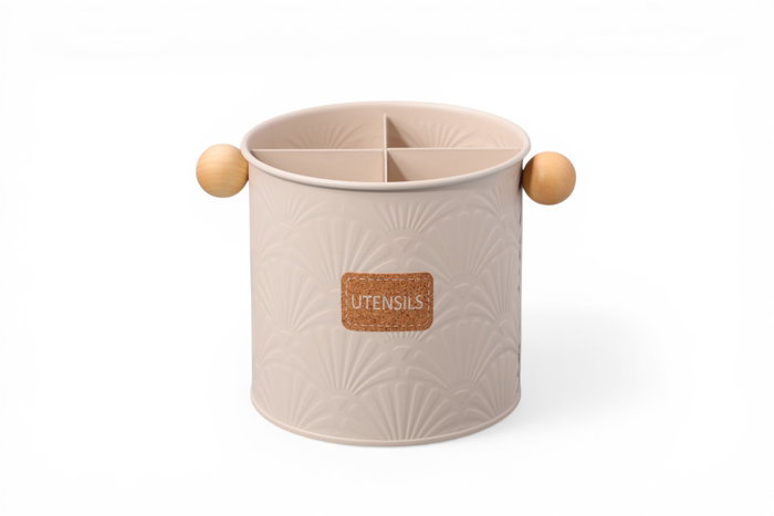 DKD Home Decor Bote de Utensilios Metal y Madera Relieve Beige DKD Home Decor Bote de Utensilios Metal y Madera Relieve Beige