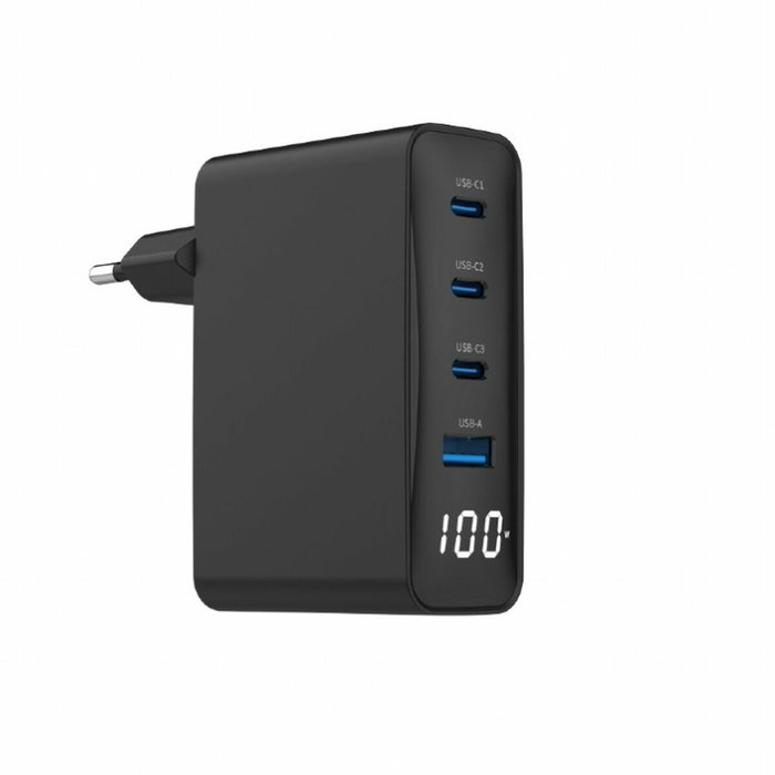 Gembird Cargador GaN 100W con 3xUSB-C y 1xUSB-A Negro LCDTA-UC-PDQC100LCD-01-BK