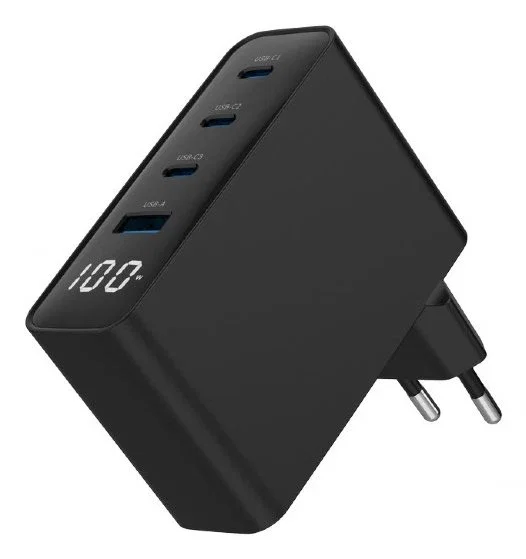 Gembird TA UC PDQC100LCD 01 BK Cargador de Pared 100W PD QC3.0 con Pantalla LCD 1xUSB A 3xUSB C para Portátil y Smartphone Negro