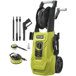 Ryobi RYO4892210195159 Limpiador de Alta Presión 2000 W 150 Bares 450 L con Flexible 8m, Carrete, Tanque 0.9L, Lancas y Pincel Giratorio