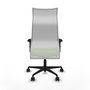 Sillón Albacete con mecanismo Sincro tapizada con Tela color Pistacho y malla color Blanco. Equipado con Base nailon negra, Brazos 2D y Ruedas 65mm nailon