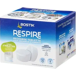 Bostik Recambios de Absorbente Respire - 2 Pastillas - Hasta 25 m² - Sin Perfume - 2 x 250 g