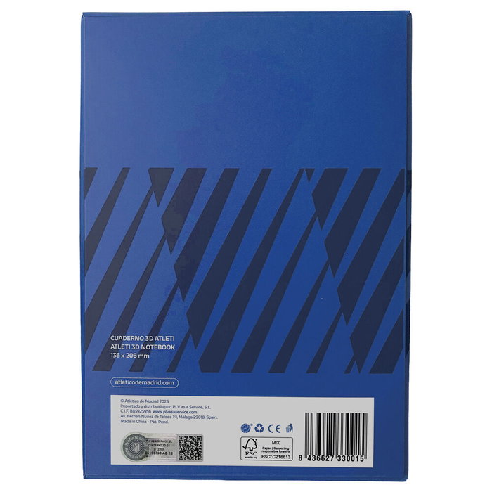 MOCILAB Cuaderno Atlético de Madrid A5, Escudo Oficial en 3D con Portada en Relieve, Lomo Textil, 120 Hojas Lisas, Color Azul