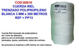 Cuerda riel trenzado polipropileno blanca 3 mm x 200 metros