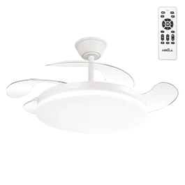 Ventilador DC Tridente Verano-Invierno Blanco 4 Aspas Desplegables 107cm 59W 6980lm Reg. Intensidad, Mando a Distancia con Temporizador y Memoria 3 Temperaturas Luz