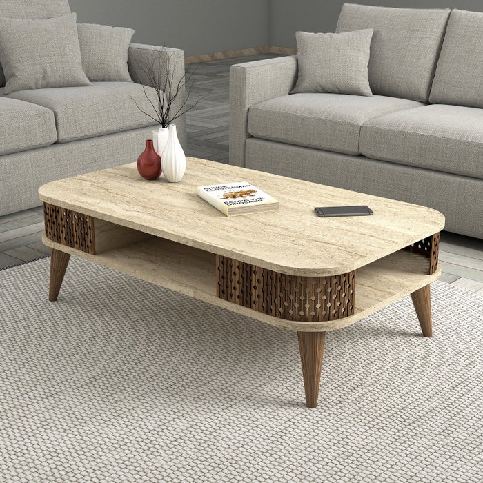 Hanah Home Mesa de Centro Mármol Travertino 105x35x60cm