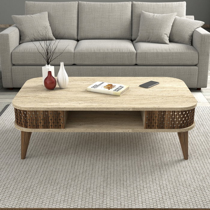 Hanah Home Mesa de Centro Mármol Travertino 105x35x60cm
