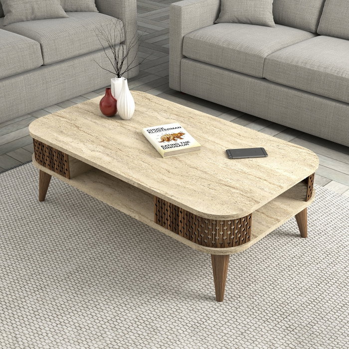 Hanah Home Mesa de Centro Mármol Travertino 105x35x60cm